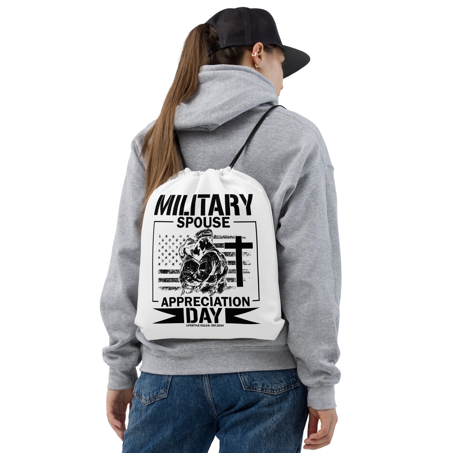 Military Spouse Appreciation Day Drawstring bag