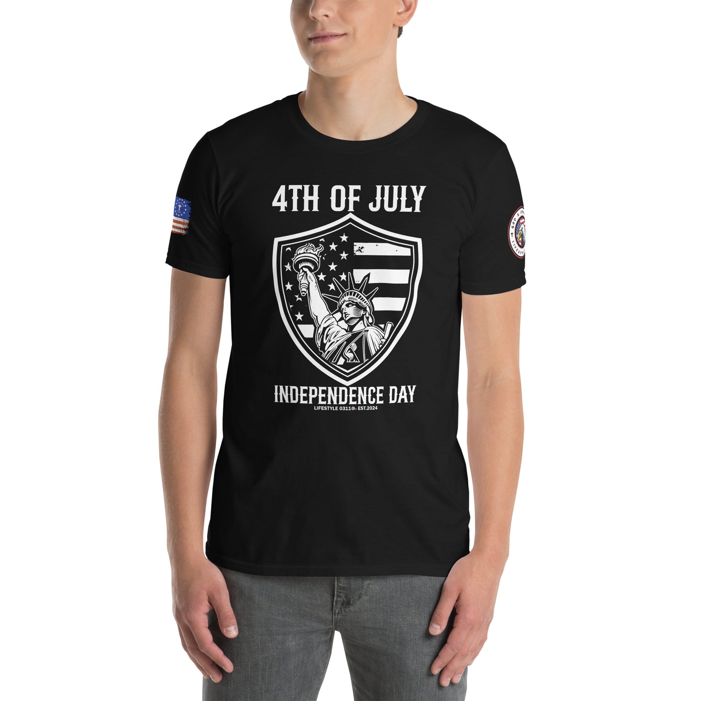 4th of July Shield Liberty Short-Sleeve Unisex T-Shirt