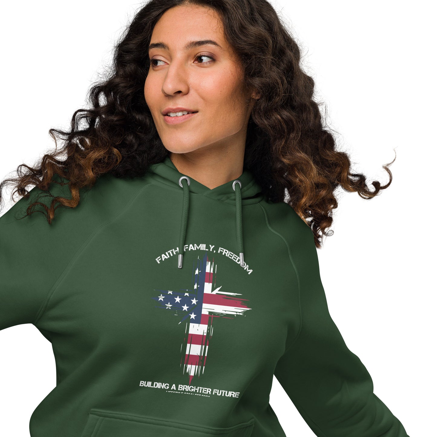 Faith Family Freedom Unisex Eco Raglan Hoodie