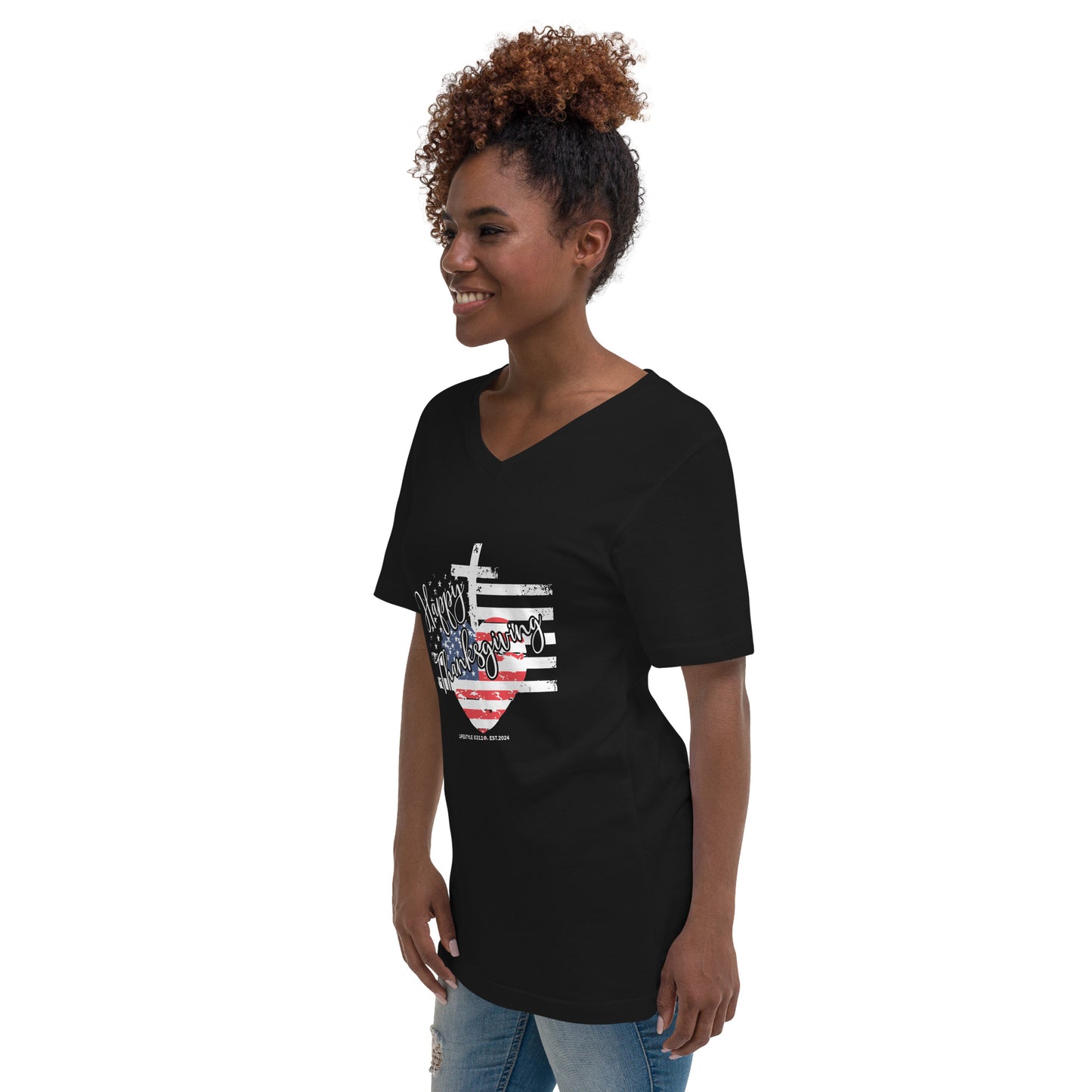 Happy Thanksgiving Unisex Short Sleeve V-Neck T-Shirt